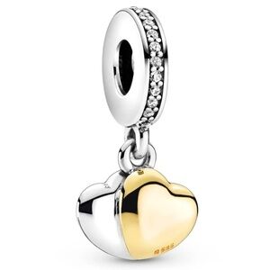 Pandora Two-tone double heart, silver and gold charm